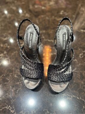 Alice + Olivia Black Braided Slingback Heels